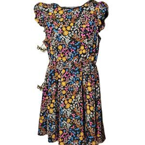 Emery Rose Junior Med Colorful Flower Dress Flutter Sleeve Elastic Waist